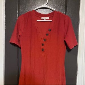 LOFT Burnt Orange Short-Sleeve Ribbed Dress